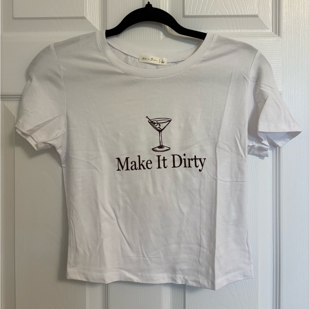 White Graphic Tee with Martini Print